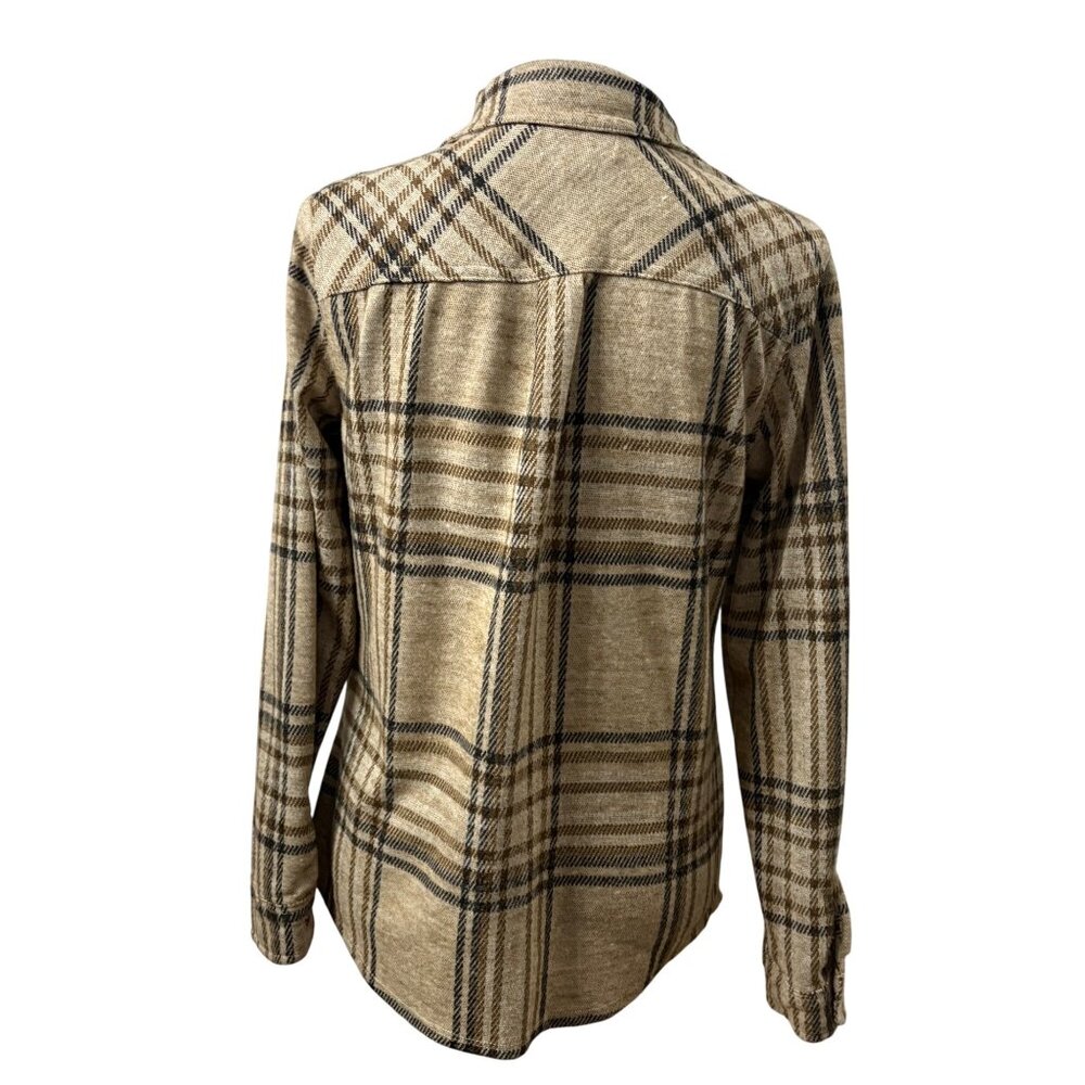 Plaid Button-Up Beige & Tan Long Sleeve Shirt Womens Size Medium CI Sono - Picture 2 of 13
